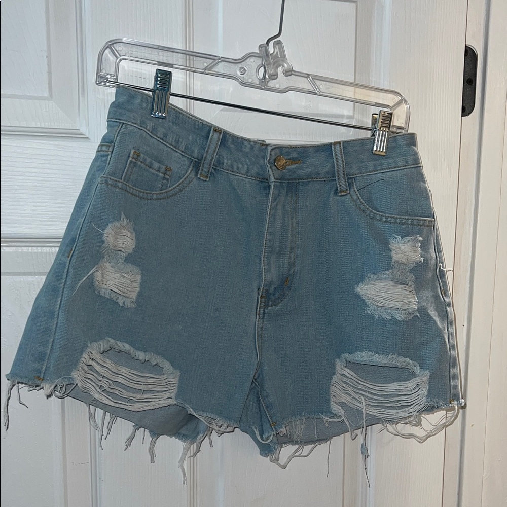 SHEIN Light Blue Ripped Jean Shorts